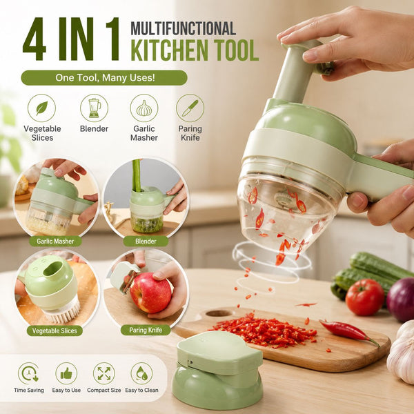 4in1 Rechargeable Vegetable Chopper with Peeler and accessories