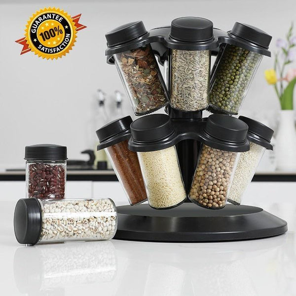12pcs 360° Rotating Double Layer Glass Spice Jars Set