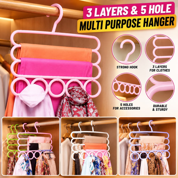 3 Layer and 5 Holes Multipurpose Scarf Plastic Hanger