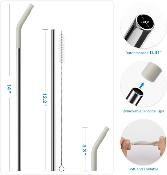 Stainless Steel Tumbler Straw with Silicone Sipper