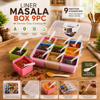 Liner 9 Partions Box Masala Storage Box with 9 Spoons
