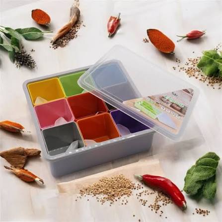 Liner 9 Partions Box Masala Storage Box with 9 Spoons