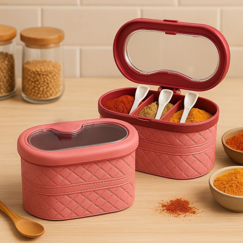 New ClothShape 3 Portion Spice Jar with Spoons (Mix/Random colour)