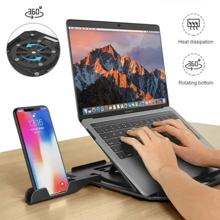 360° Rotating Foldable Laptop Stand with Mobile Holder - Genzzes