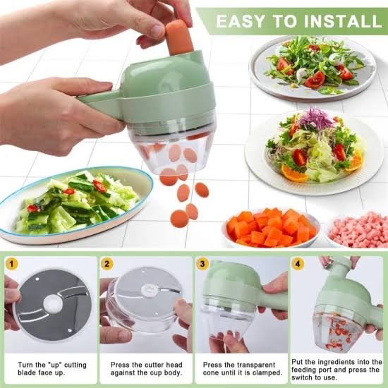 4in1 Rechargeable Vegetable Chopper with Peeler and accessories