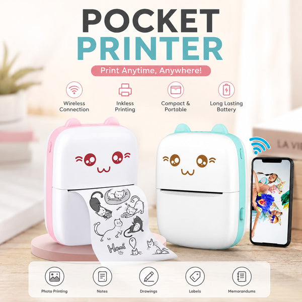 Rechargeable Instant Portable Mini Pocket Printer with Box Packing and 1 Roll (Mix/Random colour)