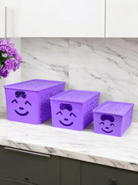 Smiley Basket with Lids Random Colors (Pack of 3)