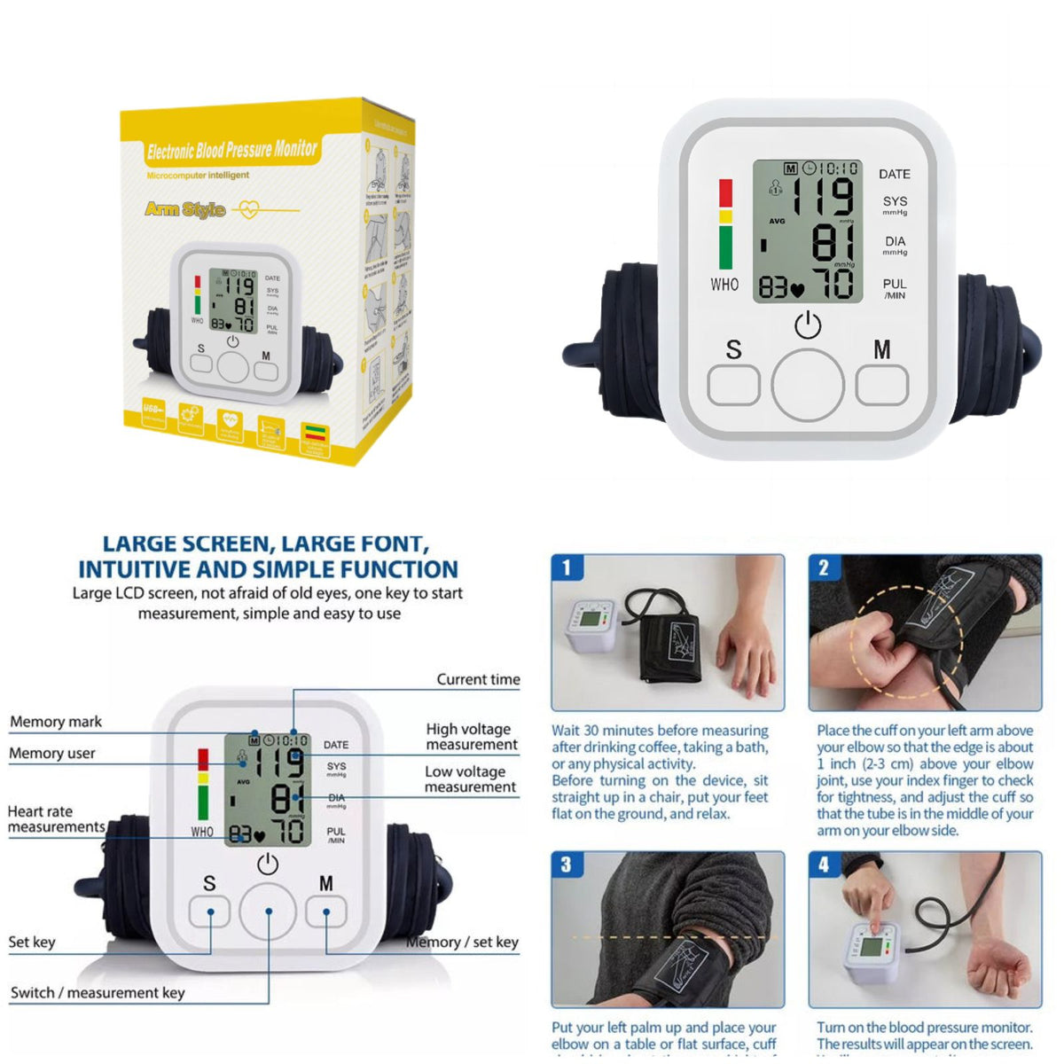 Digital Blood Pressure Monitor – Fully Automatic Upper Arm BP Machine with Heart Rate Monitor