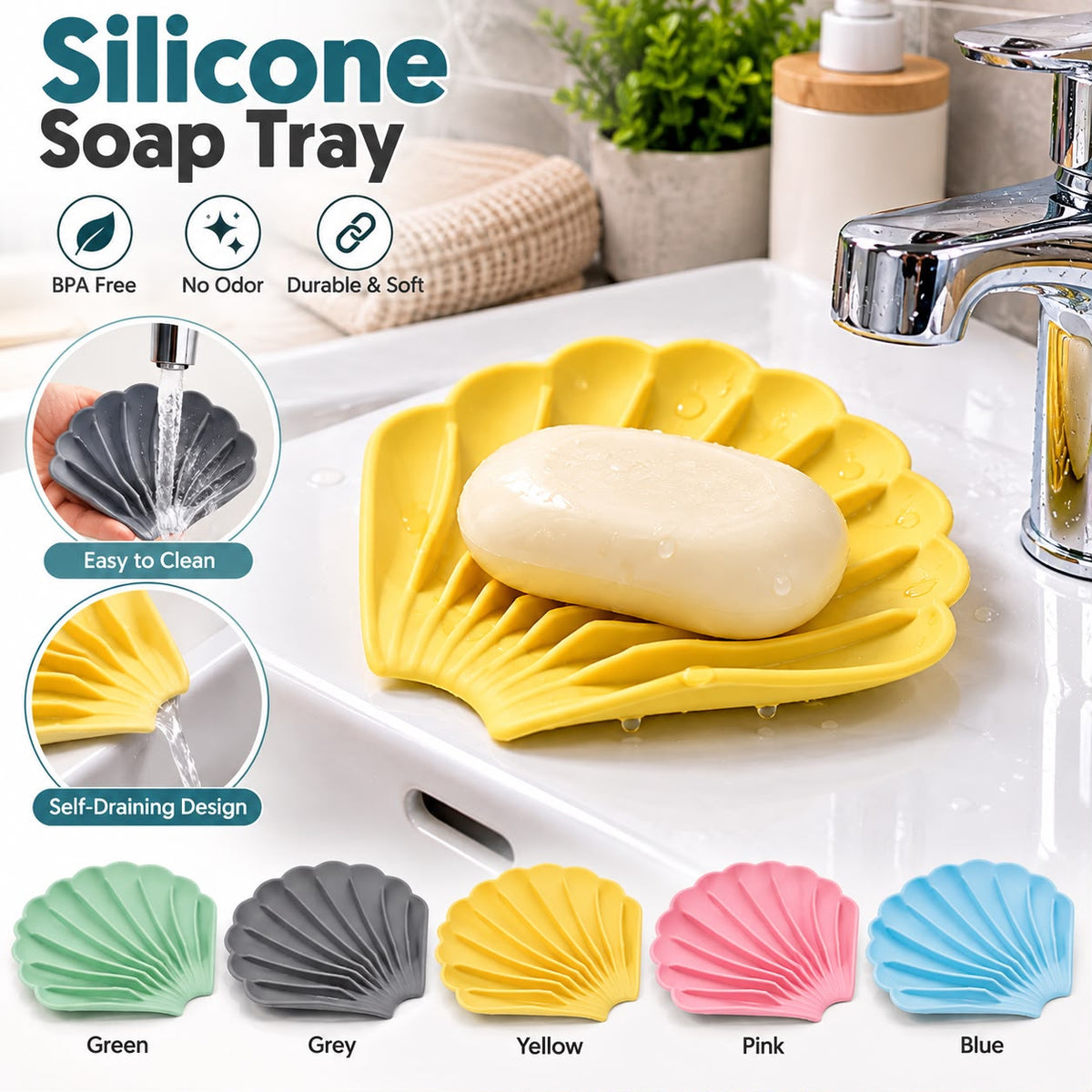 Imported Sea Shell Silicone Soap Tray (Mix/Random colour)