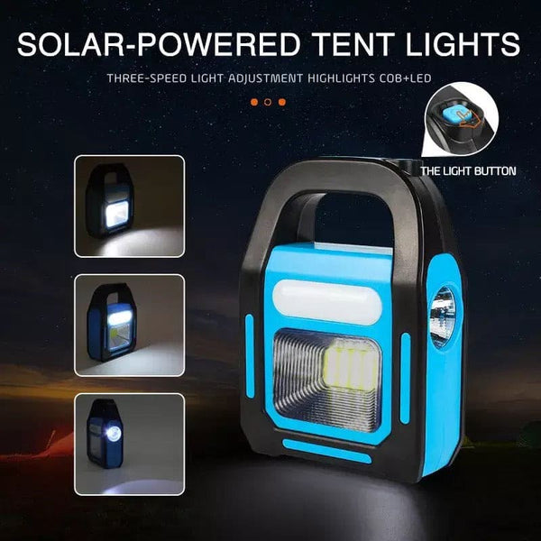 Rechargeable Solar and USB Charging Multifunction Work Light with 3 Light Sources and Builtin PowerBank