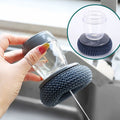 Kitchen Stainless Steel Wires Palm Brush with Squeeze Liquid Container