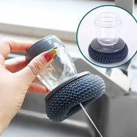 Kitchen Stainless Steel Wires Palm Brush with Squeeze Liquid Container