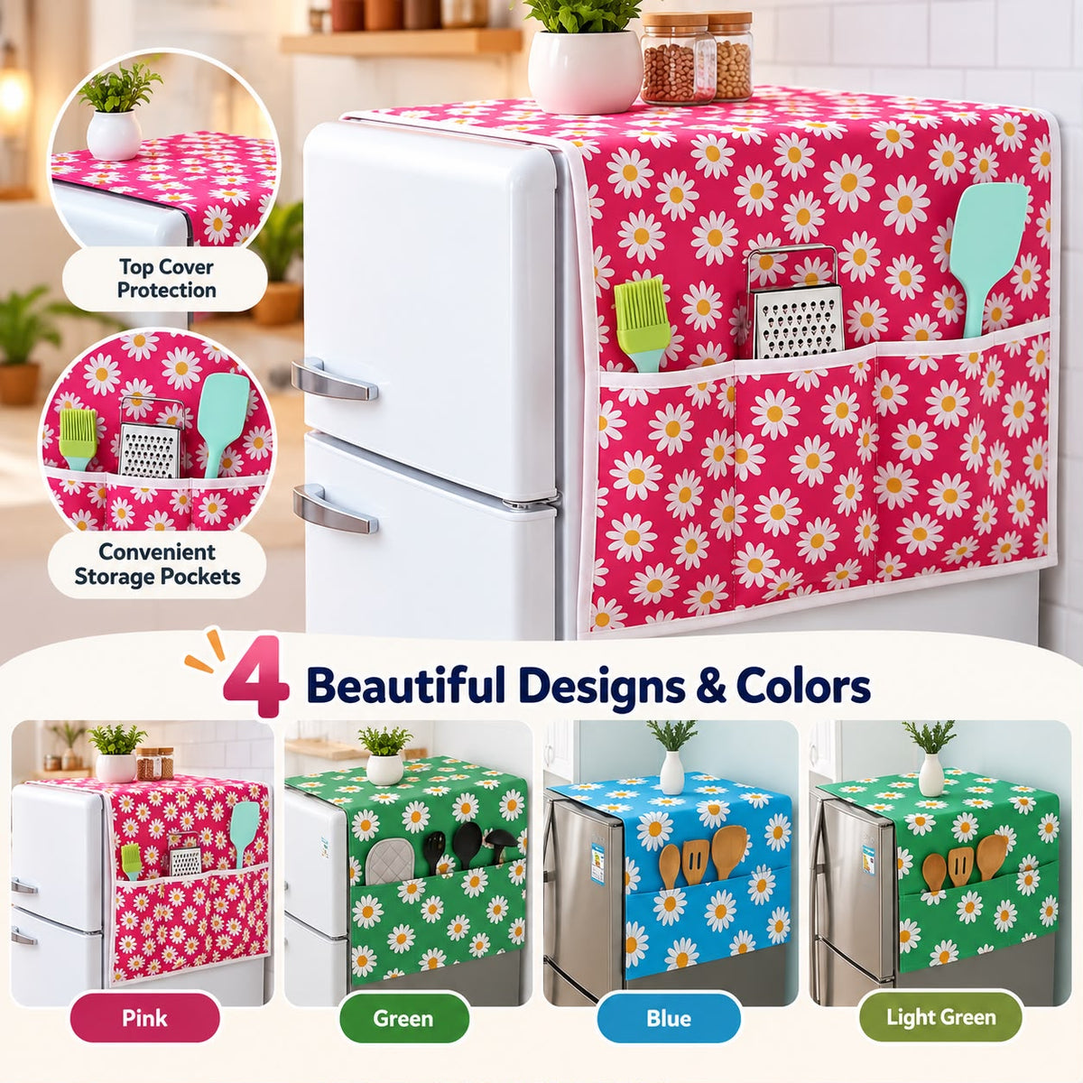 Fridge Flower Top Cover with Pockets