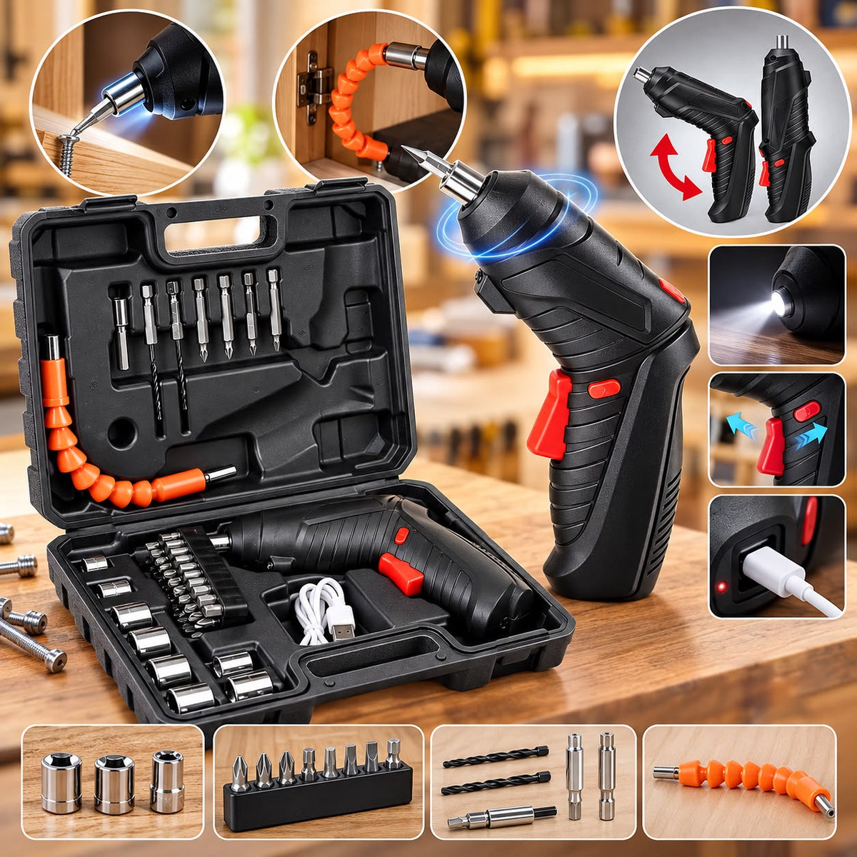 47in1 Rechargeable Rotatable Wireless Screw Driver Set with Box Case