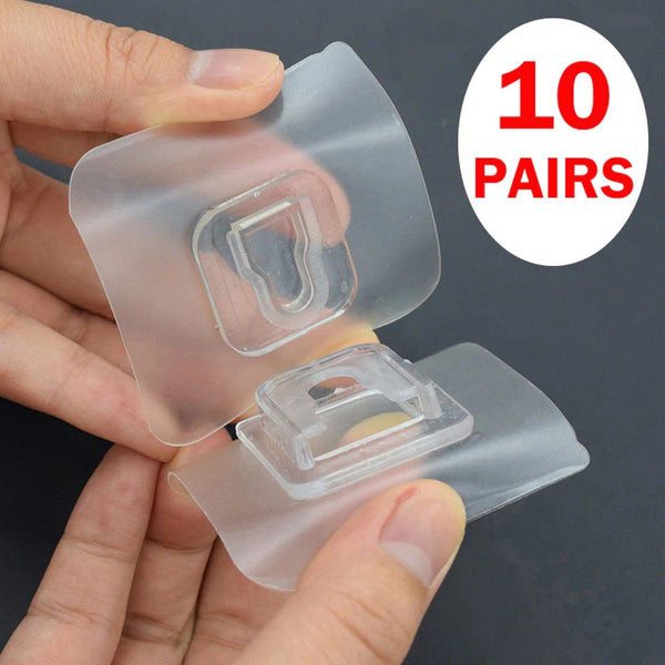 Pack of 10 Pairs of Double Sided Self Adhesive Wall Hooks
