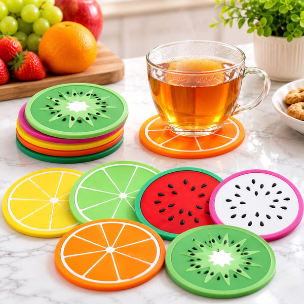 Pack of 7 Silicone Fruits Round Tea Mats (Mix/Random color)