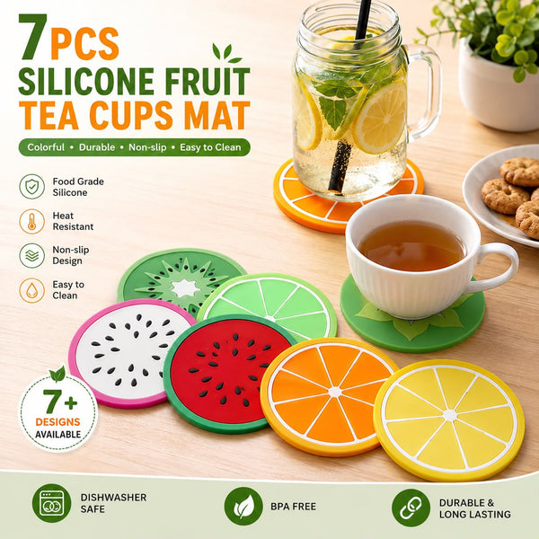 Pack of 7 Silicone Fruits Round Tea Mats (Mix/Random color)