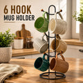 Black Metal 6 Hooks Mugs Table Holder