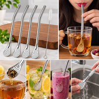 Pack of 4pcs Filter Spoon Straws with 1pcs Brush Cleaner