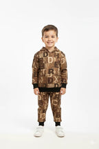 Abstract Brown Patchwork Kids Winter Tracksuit - Genzzes