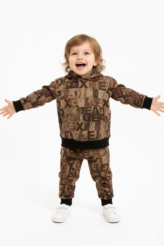 Abstract Brown Patchwork Kids Winter Tracksuit - Genzzes