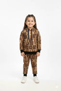 Abstract Brown Patchwork Kids Winter Tracksuit - Genzzes
