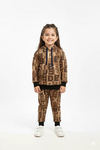 Abstract Brown Patchwork Kids Winter Tracksuit - Genzzes