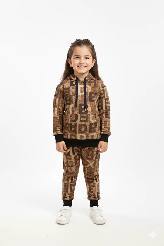Abstract Brown Patchwork Kids Winter Tracksuit - Genzzes