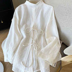 Elegant Solid-Color Crepe Loose-Fit Shirt Cardigan Women's Top