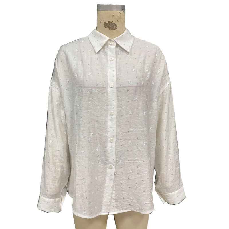 Elegant Solid-Color Crepe Loose-Fit Shirt Cardigan Women's Top