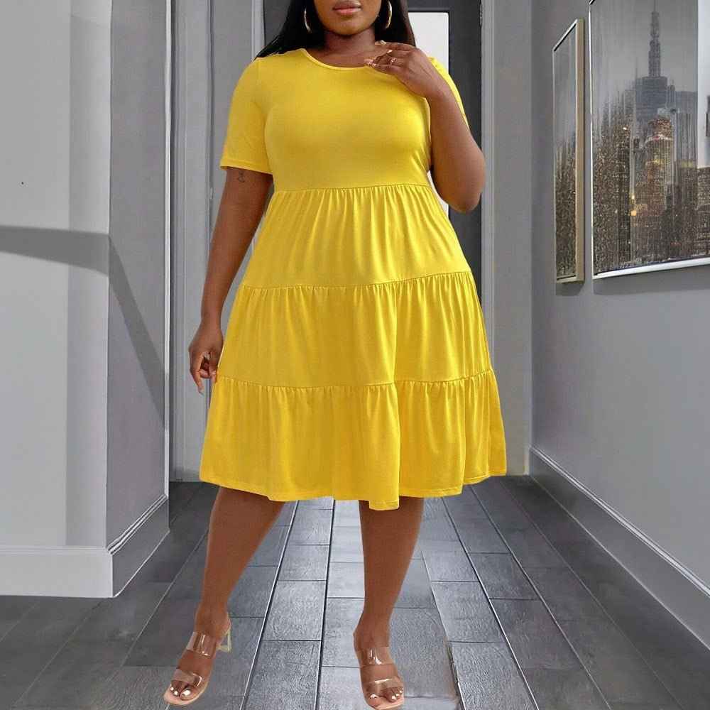 Elegant Yellow Dress SpringSummer New Arrival Loose Slimming Midi Dress