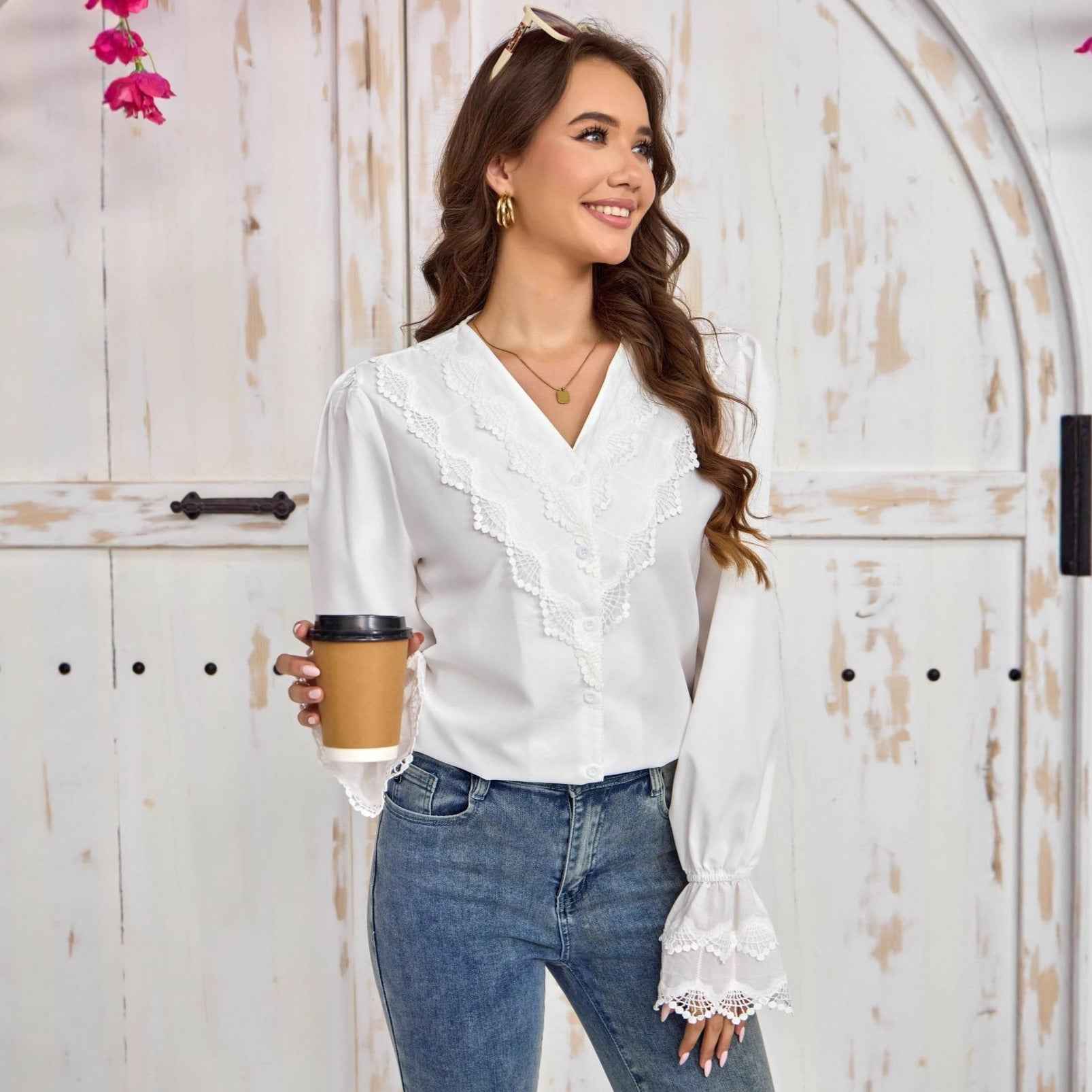 French-style Shirt With Stylish Flared Sleeves