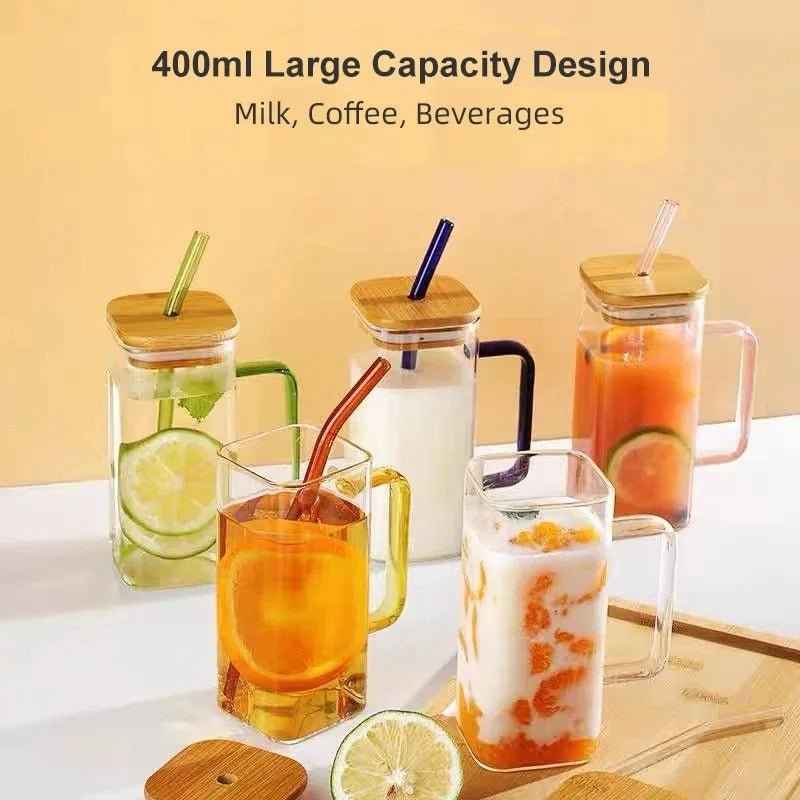 Glass Mug With Bamboo Lid & Straw