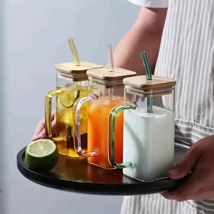 Glass Mug With Bamboo Lid & Straw