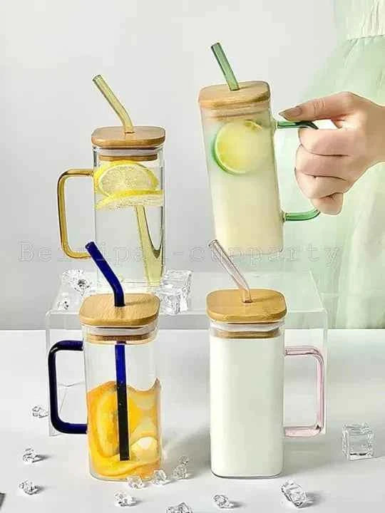 Glass Mug With Bamboo Lid & Straw