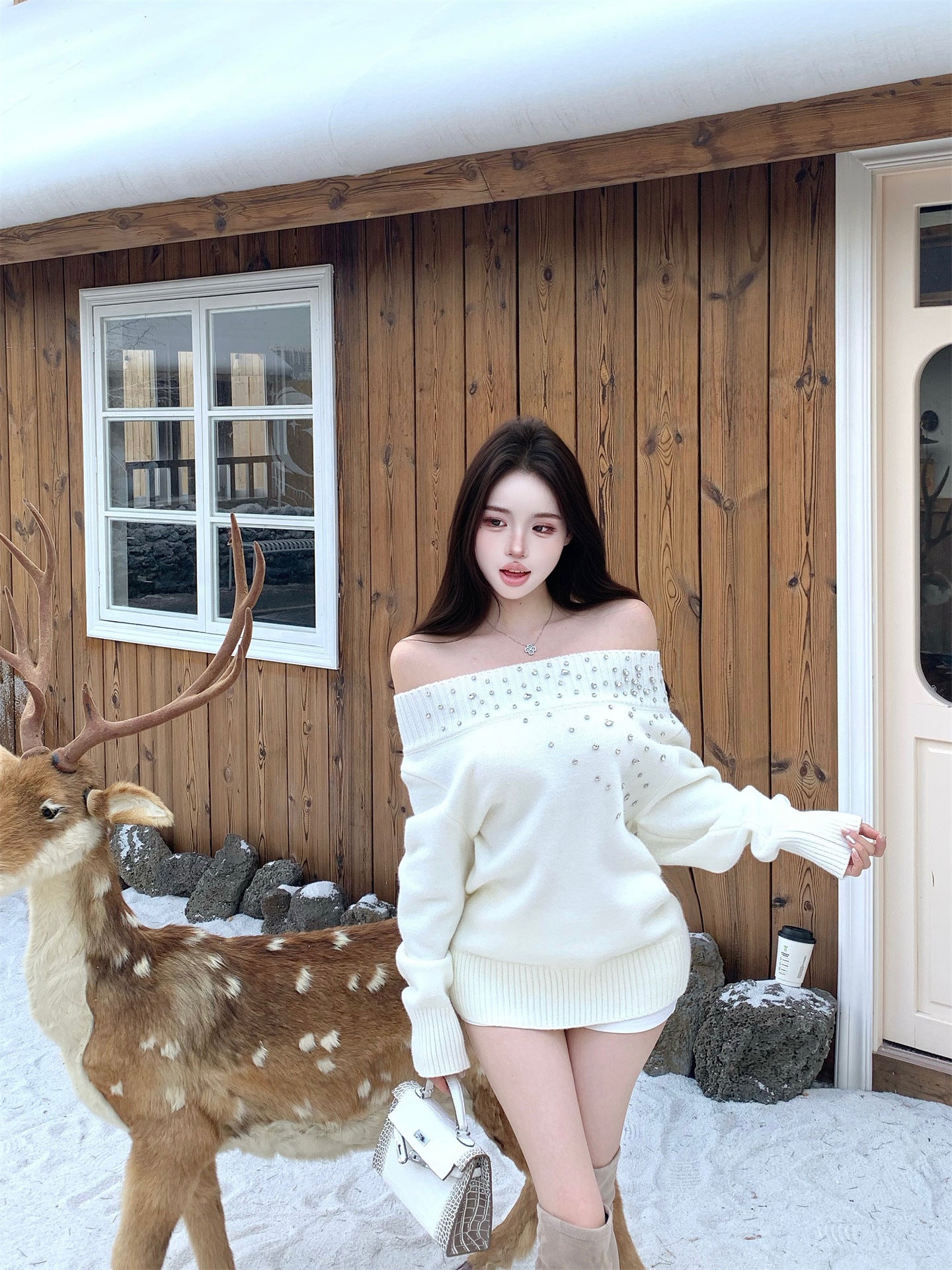 Heavily Embellished With Rhinestones Long-sleeved Pullover Sweater - Genzzes