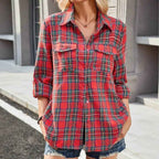 In-stock Womens Loose-fitting Long-sleeve Pocket Shirt