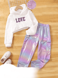 Kids Furry Love Hoodie & Holographic Pants Set - Genzzes
