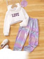 Kids Furry Love Hoodie & Holographic Pants Set - Genzzes