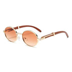 Metal Oval-Frame Sunglasses With A Wood-Grain Finish