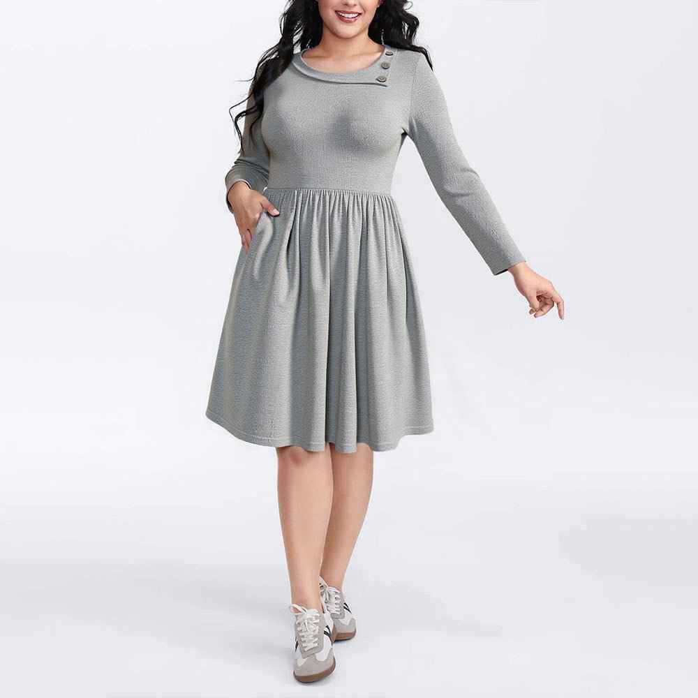 Mid-length Knitted Dress With Pockets On Both Sides
