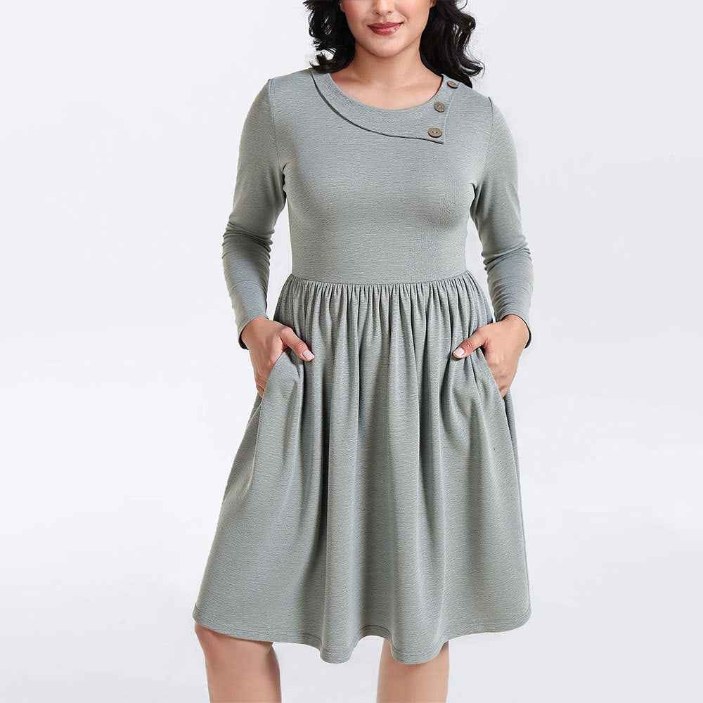 Mid-length Knitted Dress With Pockets On Both Sides