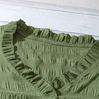 New Women's V-neck Ruffled Short-sleeve Blouse Loose-fit Figure-flattering Top With Lace Detailing