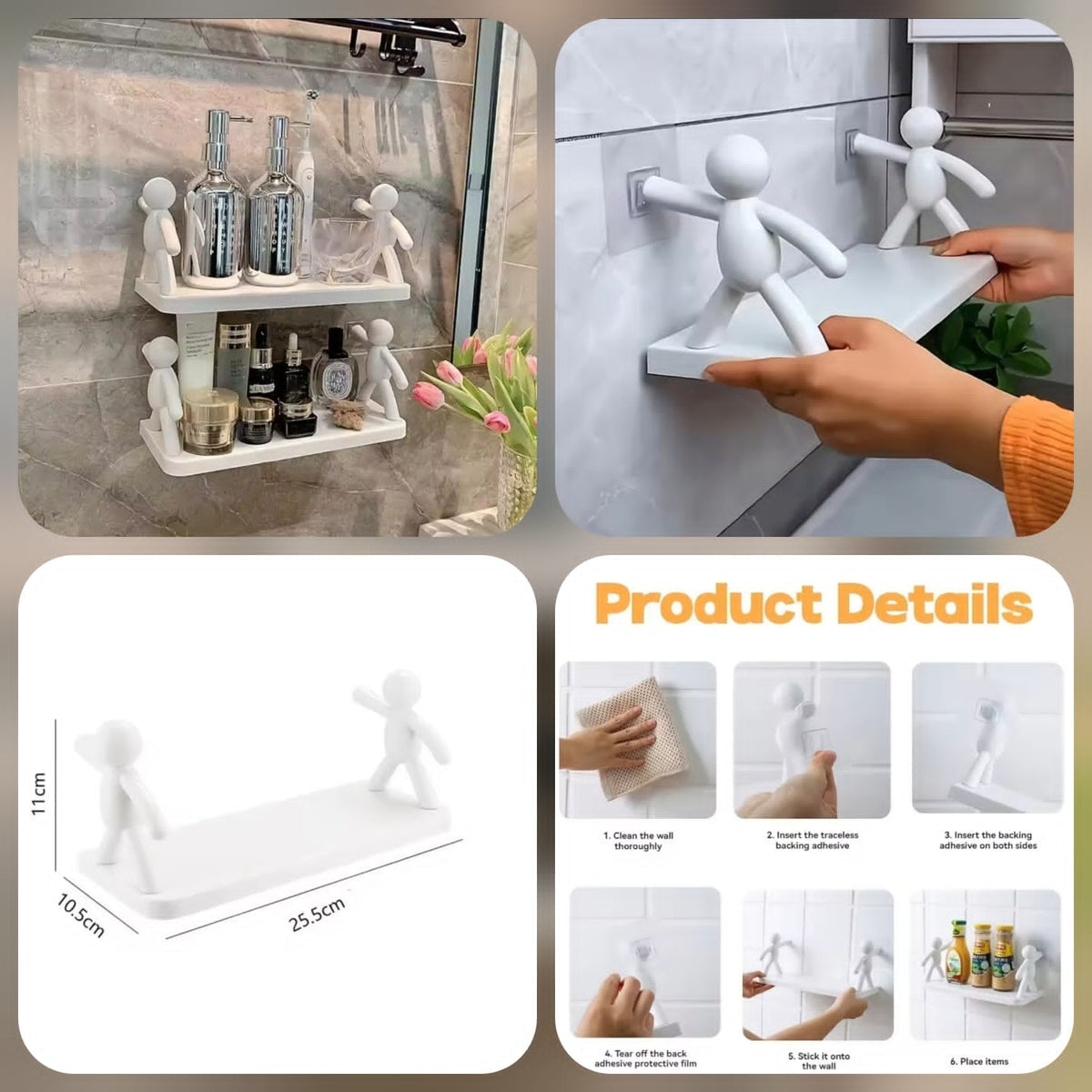Self Adhesive Wall Mounted Character Shelf