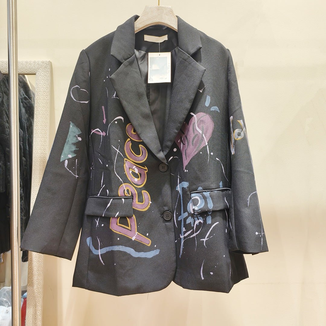 Rare And Eye-catching Colorful Letter Graffiti-print Loose-fitting Jacket - Genzzes