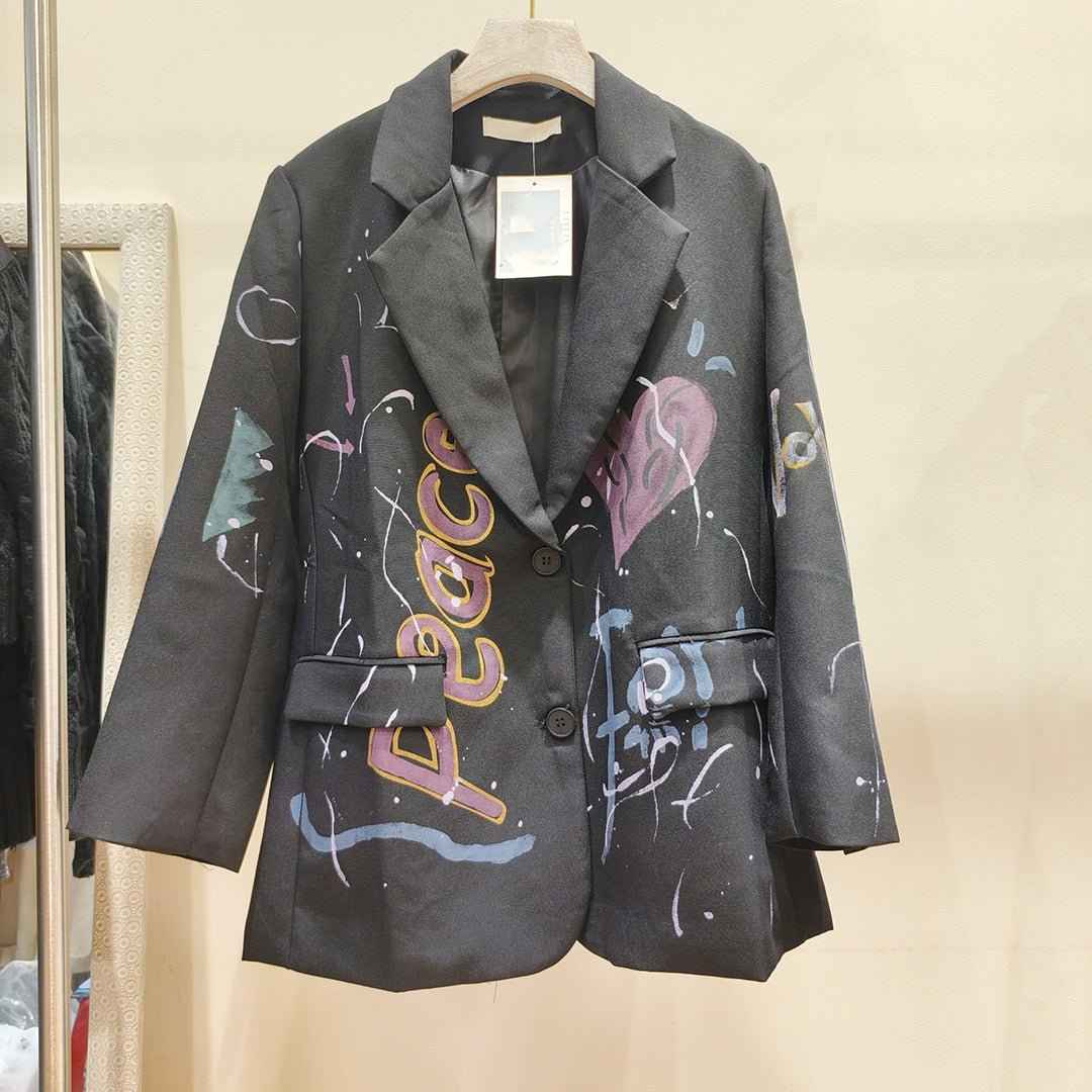 Rare And Eye-catching Colorful Letter Graffiti-print Loose-fitting Jacket