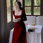 Red Longsleeve Dress Women's Formal GownRed SkirtMaxi