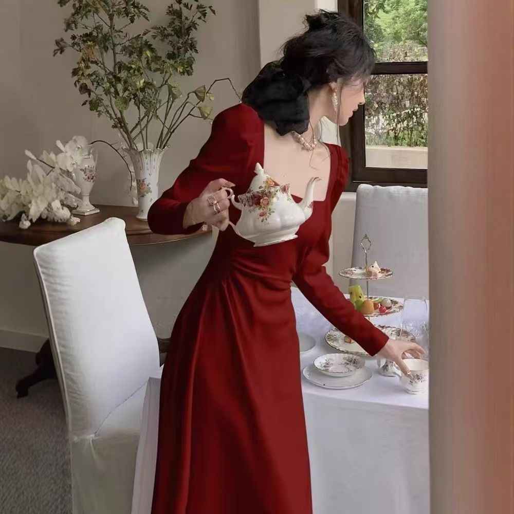 Red Longsleeve Dress Women's Formal GownRed SkirtMaxi