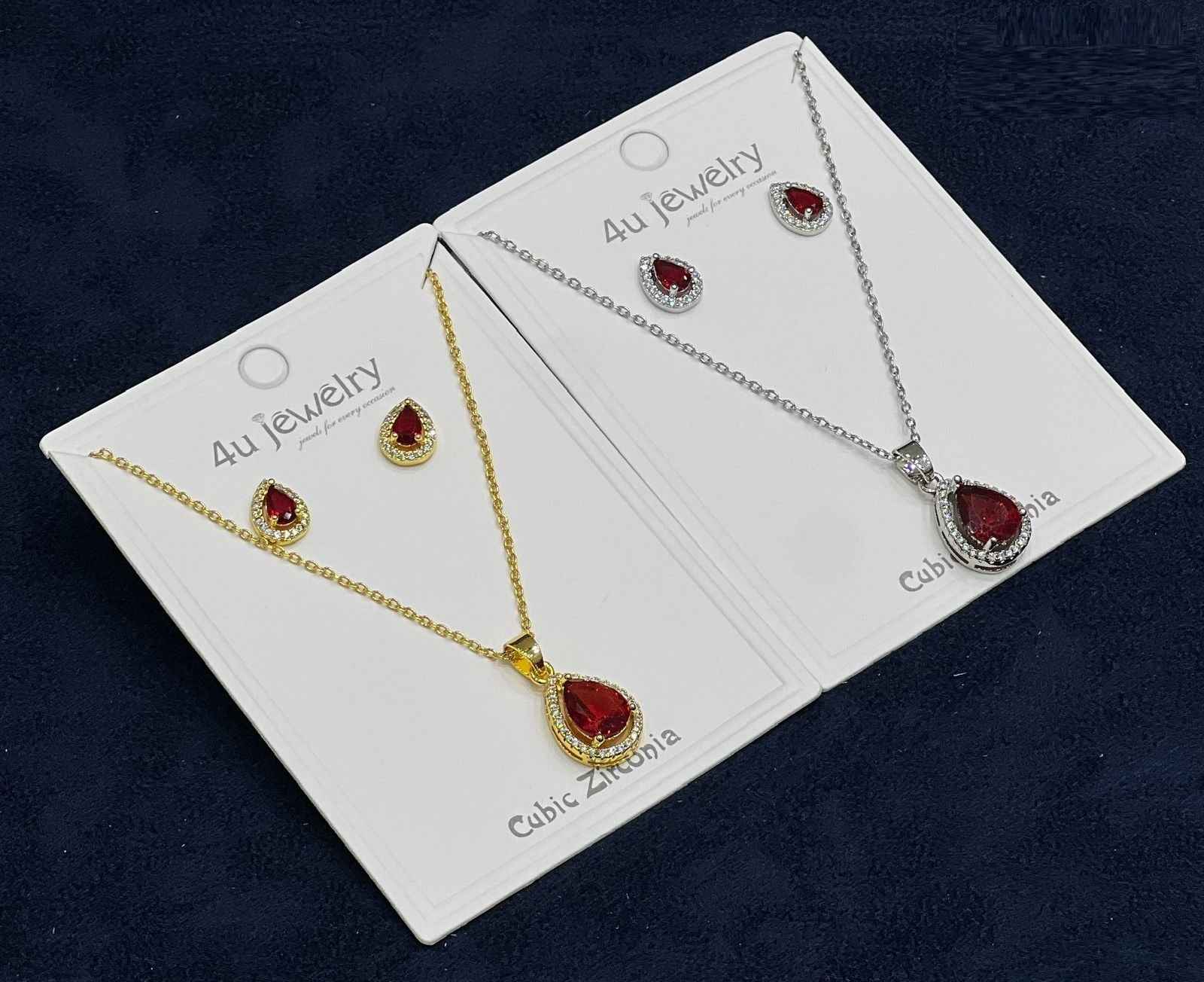 Red Teardrop Cubic Zirconia Set