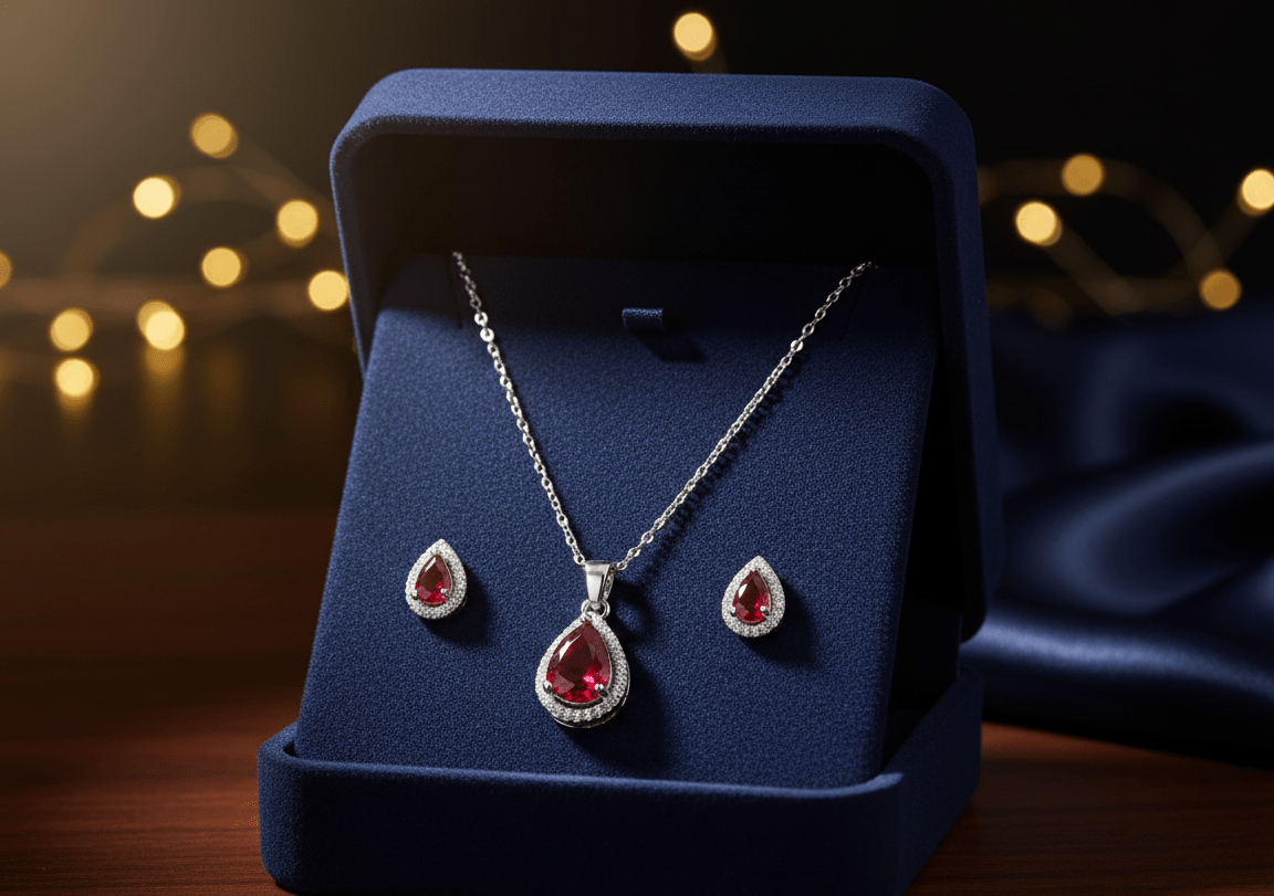 Red Teardrop Cubic Zirconia Set - Genzzes